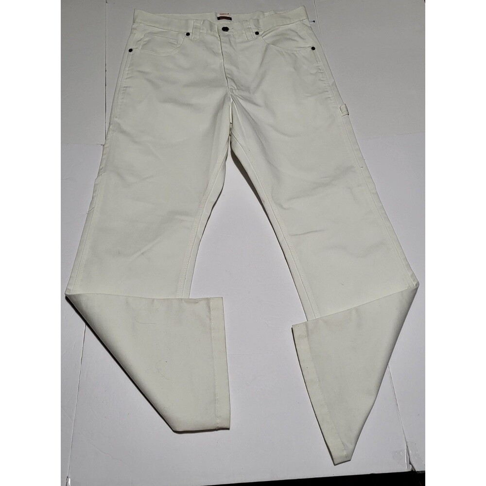 Craftsman Pants White Canvas Carpenter Workwear Utility Pockets Size Men's 34x32